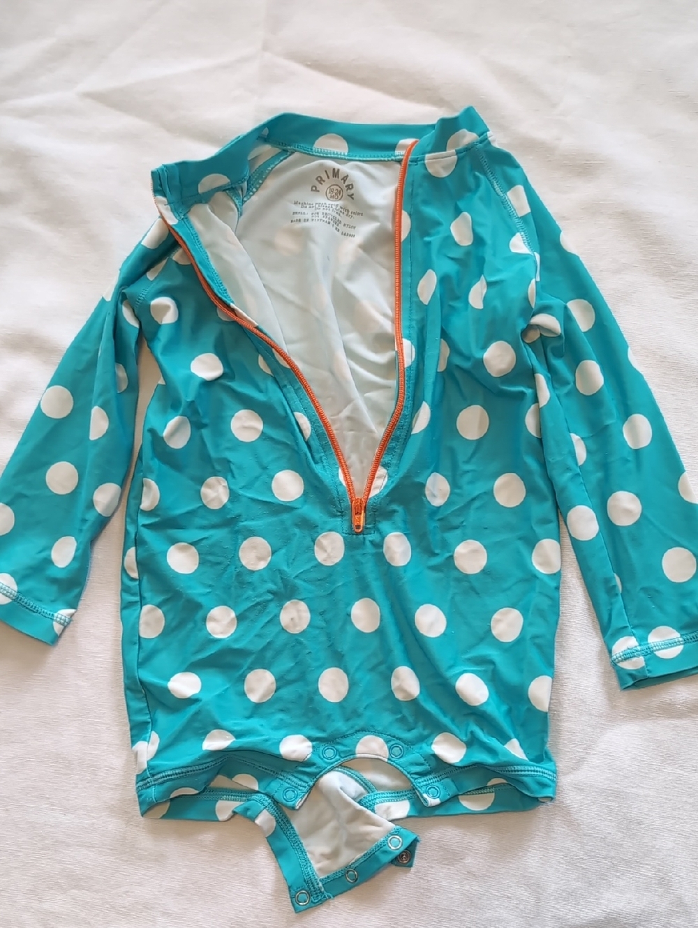 Primary Turquoise Polka Dot Zip One-Piece Swimsuit